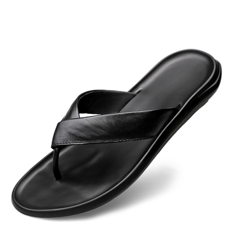 Summer First-Layer Cowhide Flip-Flops for Men, Genuine Leather Soft-Soled Outdoor Non-Slip Sandals for Outdoor Use and Beach Shoes