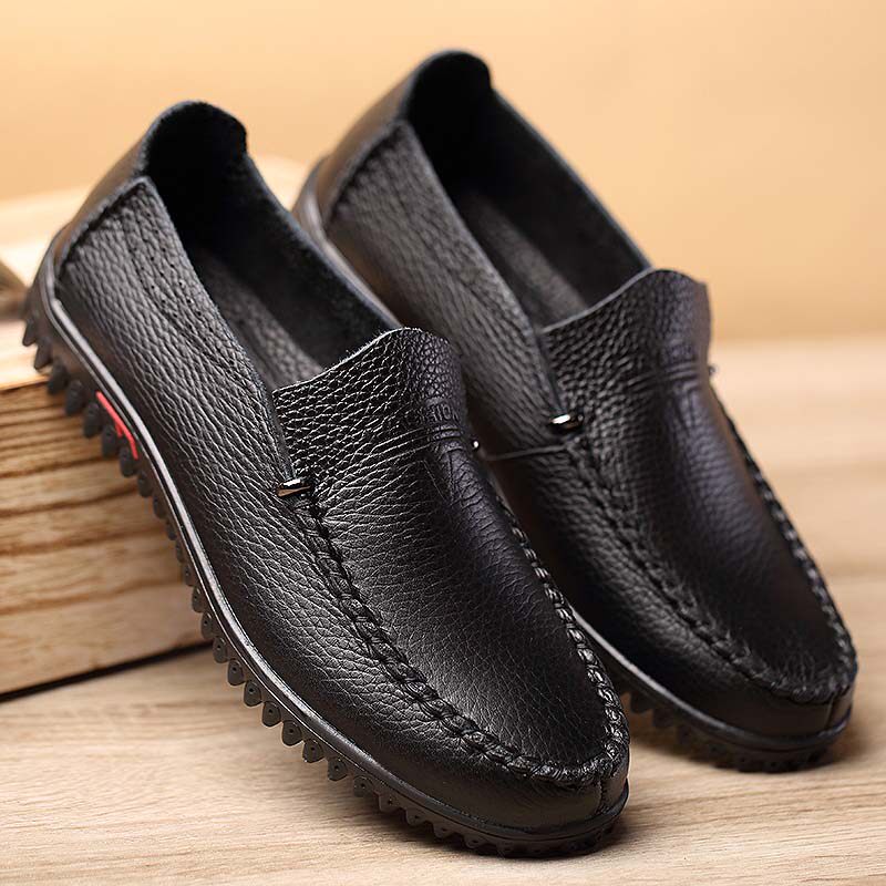 Autumn beanie shoes men's leather small size 37 British cowhide casual leather shoes soft leather one pedal large size 46 men's shoes