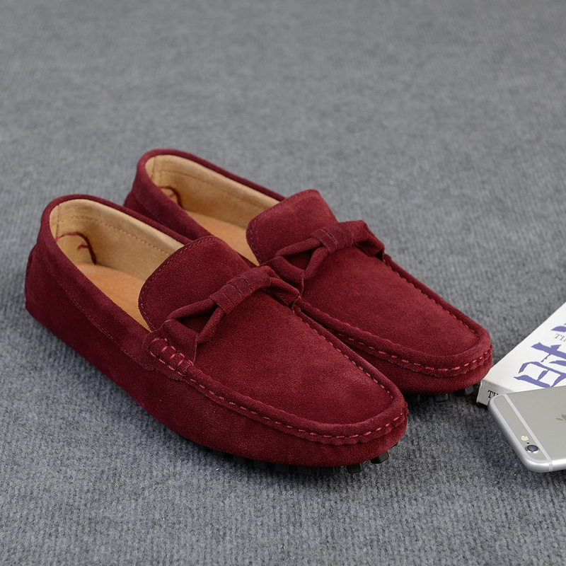 Red men bean shoes men leather summer wear leather trend Korean lazy one foot shoes