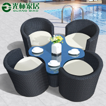 Rattan choreography table and chairs Five sets of outdoor rattan chairs Milk Tea Shop Vine Sofa Villa Garden Courtyard Casual Table and chairs Composition