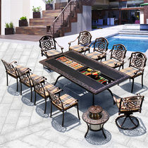 Cast Aluminum Table And Chairs Patio Barbecue Table Outdoor Garden Carbon Baking Table Electric Grilled Long Table Kit Casual Outdoor Table And Chairs