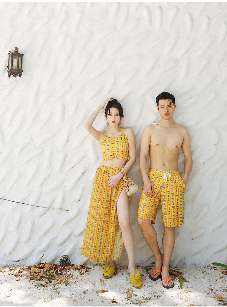 Cặp đôi đồ bơi nữ xẻ đôi gợi cảm Hàn Quốc nhỏ nhắn ba mảnh ngực nhỏ tụ tập váy dài là áo tắm mỏng đi biển Set đồ đi biển cho cặp đôi