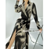 Платье, весенний лонгслив, осенняя длинная юбка, китайский стиль, в цветочек, городской стиль, изысканный стиль