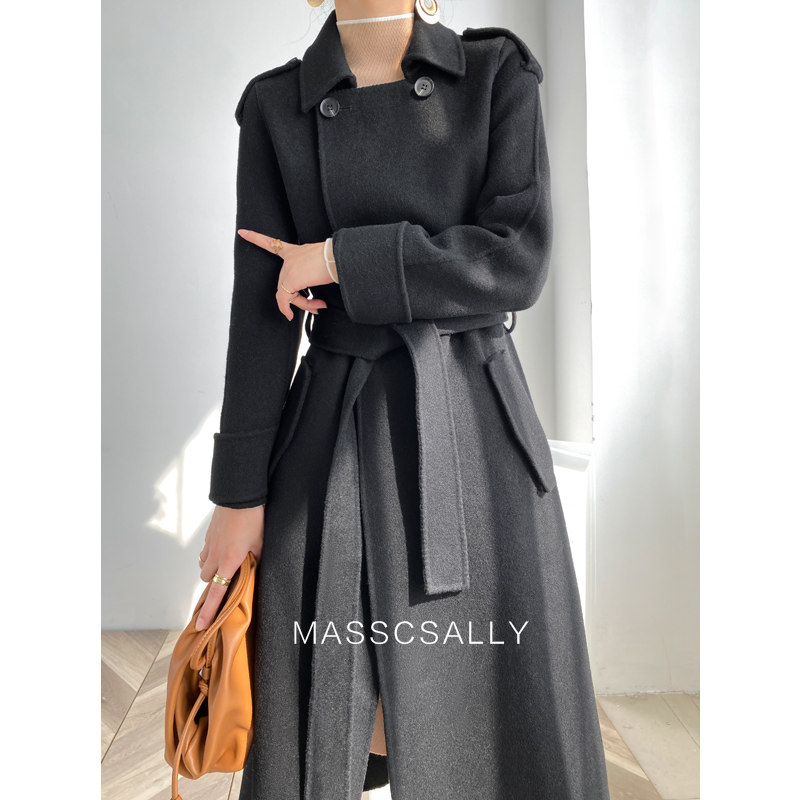 Cashmere coat women's mid-length 2020 autumn and winter new high-end double-sided woolen temperament belt waist woolen coat