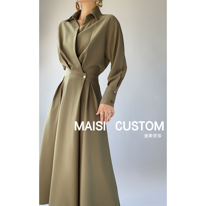 High-End Shirt Dress for Women, Long-Sleeved, New Spring and Autumn Style, Elegant, Slimming, Workwear Long Dress, High-End Light Luxury Dress