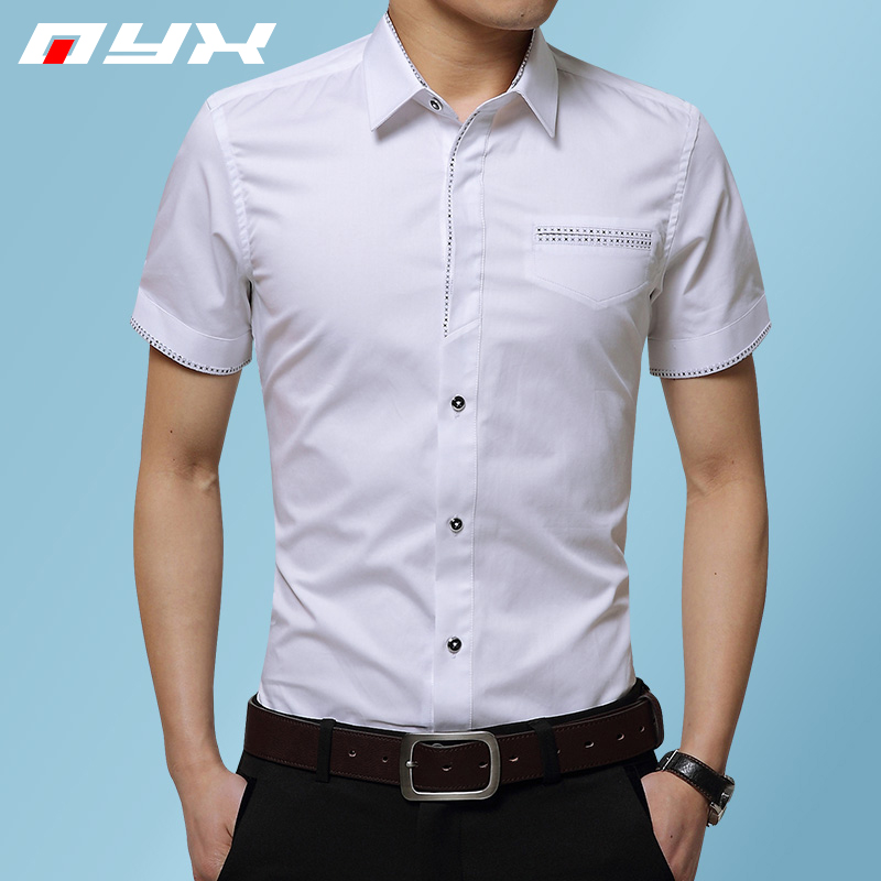 Summer men's short sleeve shirt Korean slim business casual men's white shirt youth all cotton half sleeve inch clothes