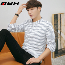 2020 Spring New stripe mens long sleeve shirt Korean trend casual shirt spirit handsome guy inch shirt