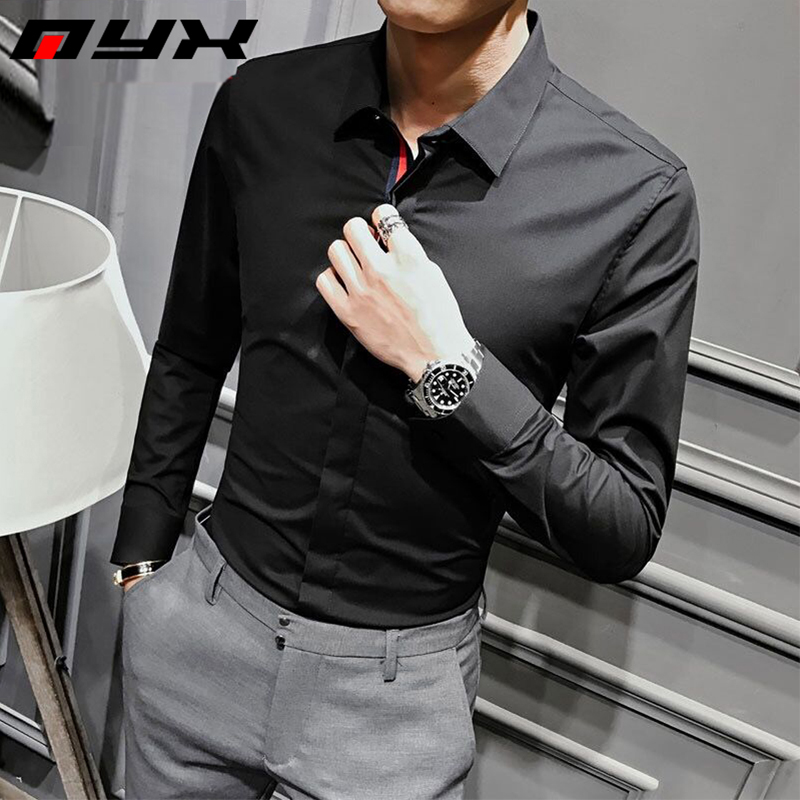 Fall new black shirt male long sleeve fit Korean version trend handsome men's shirt youth Yinglun Village inch-shirt