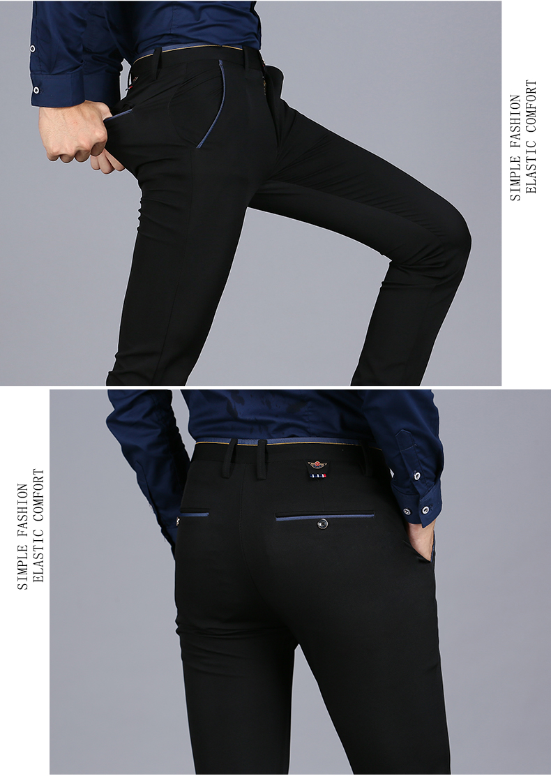 Quần nam công sở bình thường Quần dài Hàn Quốc Slim quần đen co giãn quần nam mùa xuân và quần mùa thu quần thẳng quần jeans nam