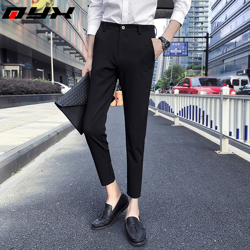 Autumn men's nine-point casual trousers Korean slim trend cigarette pipe pants Youth fashion British style Black pants