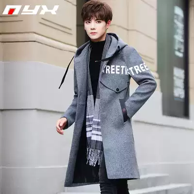 Winter Korean version of the British style men's thickening medium and long version of the slim and handsome woolen coat men's cashmere woolen coat