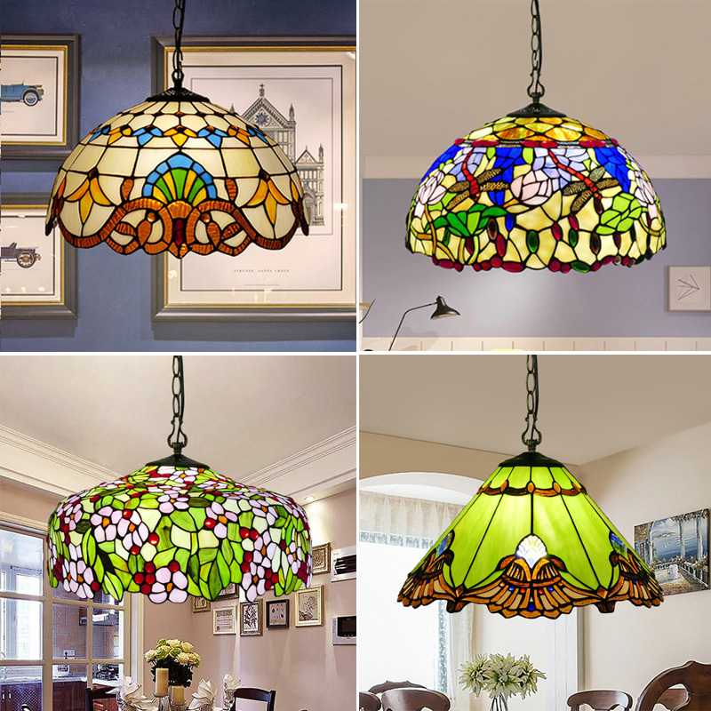 American Retro Mediterranean Baroque Restaurant Bar Chandelier Modern Simple Handmade Stained Glass Warm Led Light