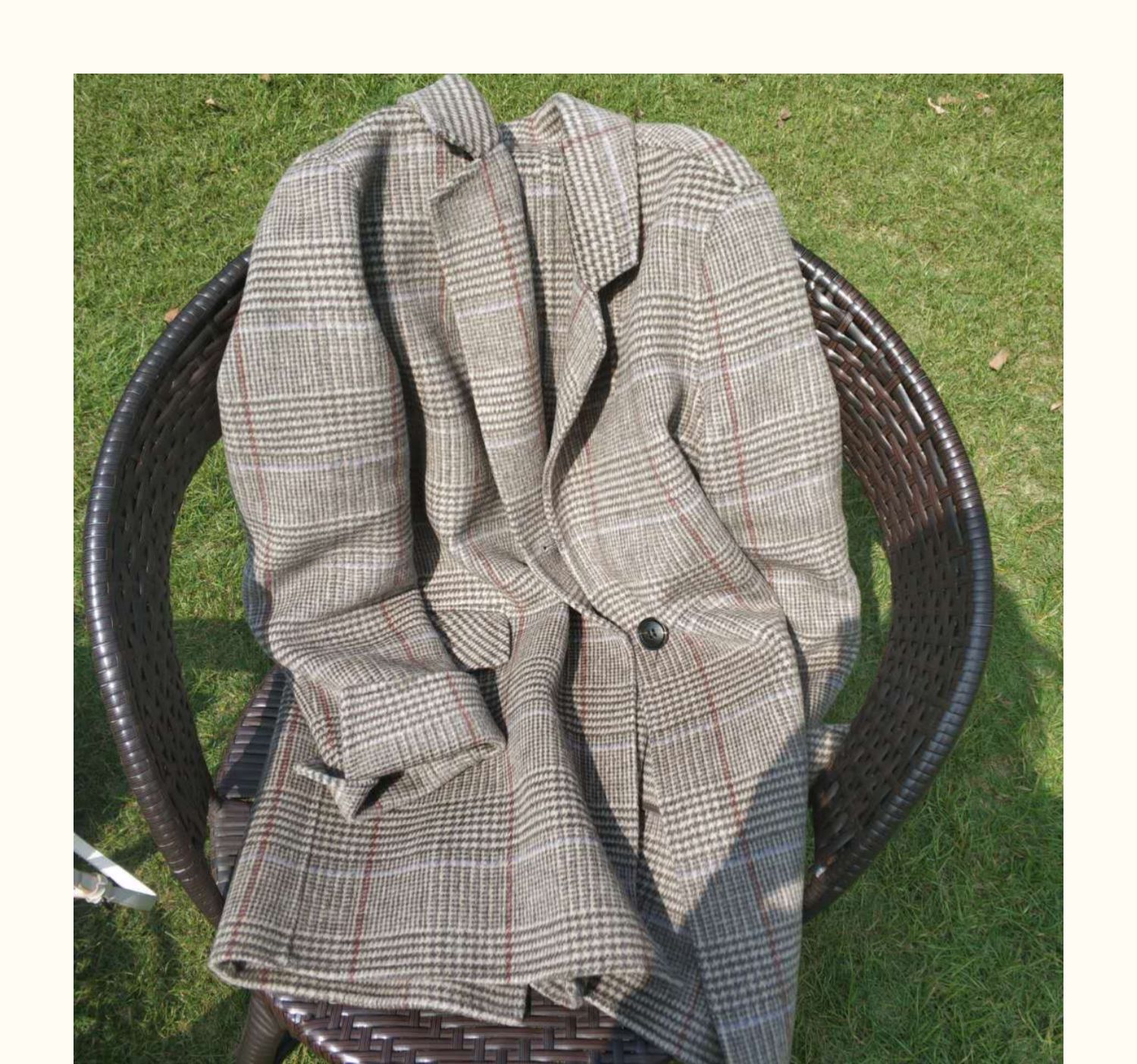 Hoa đẹp mùa thu và mùa đông áo khoác cashmere hai mặt nữ trong đoạn dài kẻ sọc phổ biến phiên bản Hàn Quốc của bộ đồ len retro - Accentuated eo áo áo khoác dạ trung niên