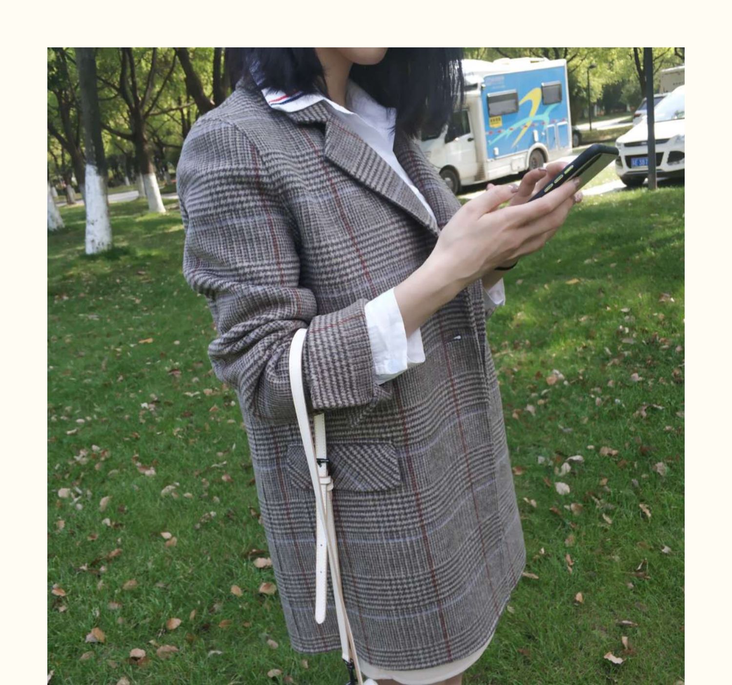 Hoa đẹp mùa thu và mùa đông áo khoác cashmere hai mặt nữ trong đoạn dài kẻ sọc phổ biến phiên bản Hàn Quốc của bộ đồ len retro - Accentuated eo áo áo khoác dạ trung niên