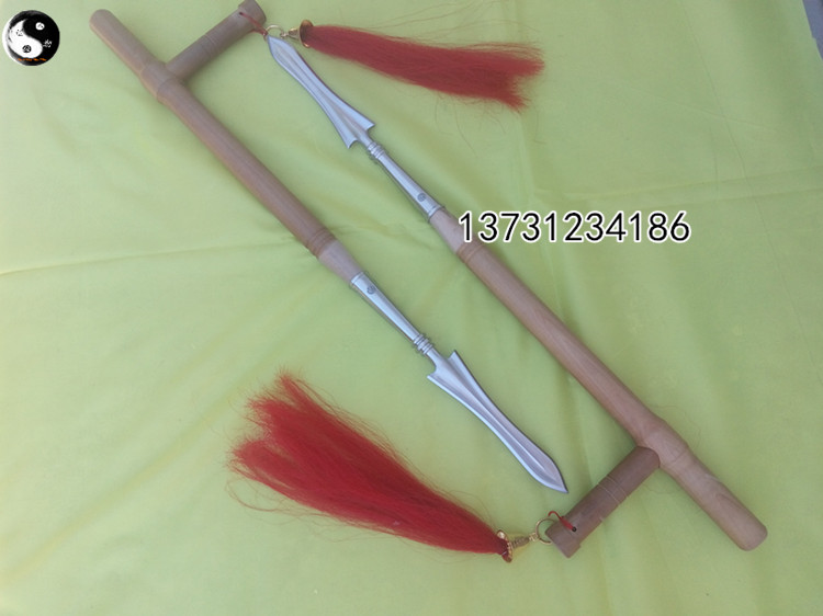 Chimen Soldiers with Bullet Guns T Type Inflective Red Tasting Gun Wooden T Character Stick Martial Arts Double-Type Stick with Unopened Blade