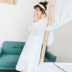 Đầm trắng tay dài xuân hè 2019 phiên bản mới của Hàn Quốc có cạp cao dài lệch thân váy tươi nhỏ - Váy eo cao mẫu váy khoét eo	 Váy eo cao