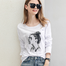  2021 spring new Korean version with slub cotton white t-shirt womens long-sleeved loose large size bottoming shirt top tide