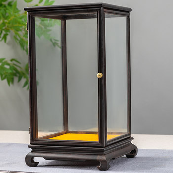 Mahogany glass cover handicrafts ornaments antique stone jade guanyin buddha statue transparent dust cover display box