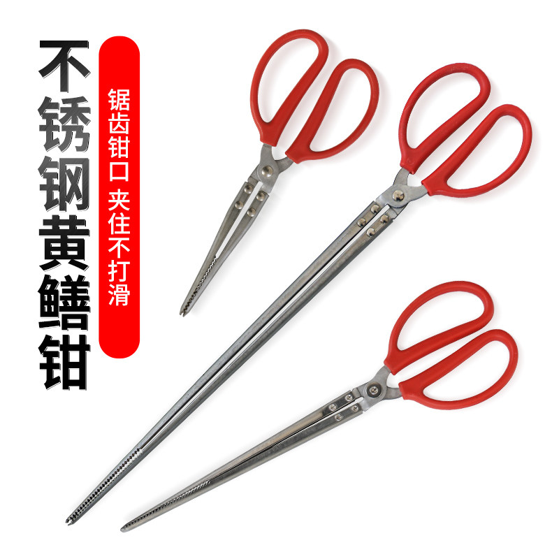 Yellow eel clip stainless steel lobster fish clamp lengthened trap loach pliers anti-slip and anti-arrest special catch-up to catch sea deity