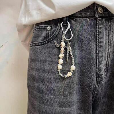 "Rabbit.b" Malachite cross-shaped waist pants chain Cleanfit retro skeleton keychain bag pendant