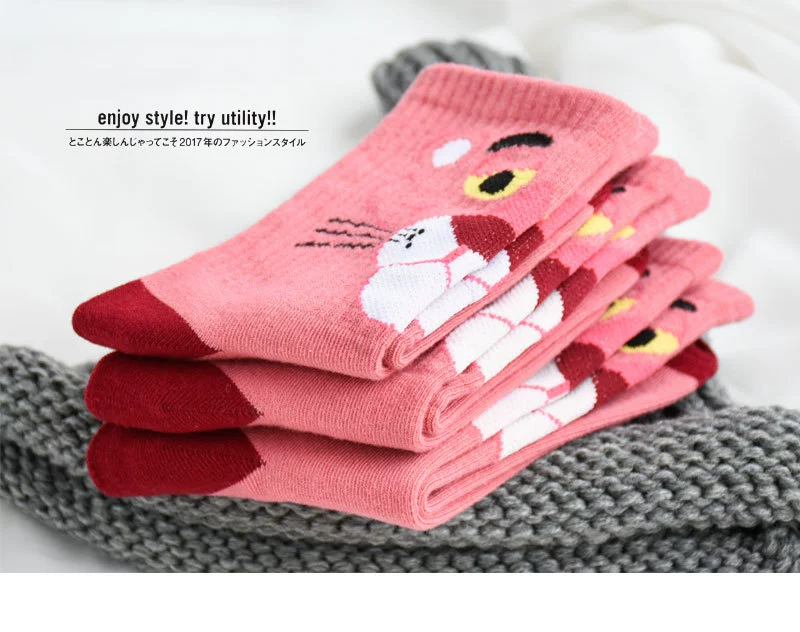 Mùa thu mới cotton trẻ em vớ hoạt hình màu hồng hổ in trẻ em dễ thương vớ cô gái vớ