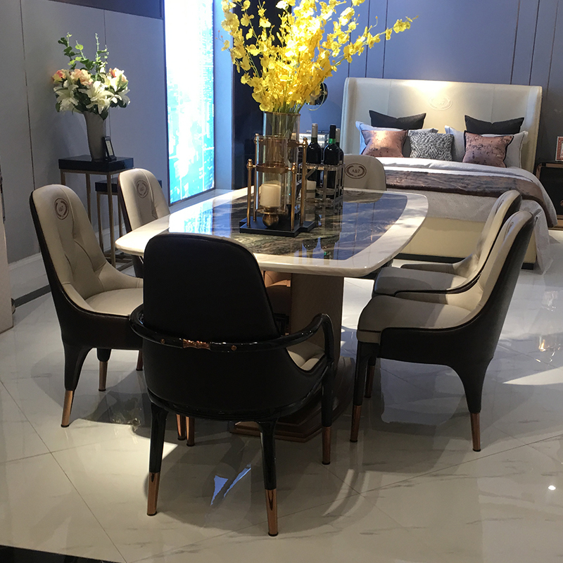 Picnic table and chairs combined light lavish rear modern small family style light lavish dining table and chairs Eurostyle solid wood One table six chairs