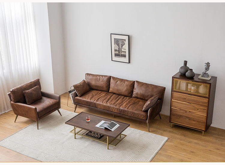 Sofa da Mỹ đơn giản ánh sáng sang trọng vải da lớp sofa da đầu tiên Phòng khách Bắc Âu ba sofa da retro - Ghế sô pha ghế sofa