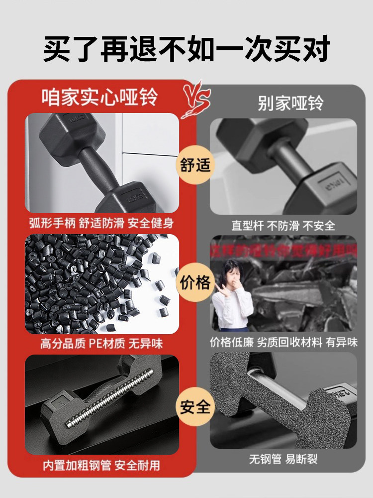 Гантели 六角哑铃男士健身家用器材女壶铃练臂肌一对六角包胶哑铃套装组合 Hui/Bo