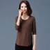 Áo thun cotton tay dài cho nữ trung niên 2018 xuân mới quần lửng mùa thu bên ngoài mặc áo sơ mi nhỏ 30 - 40 tuổi 50