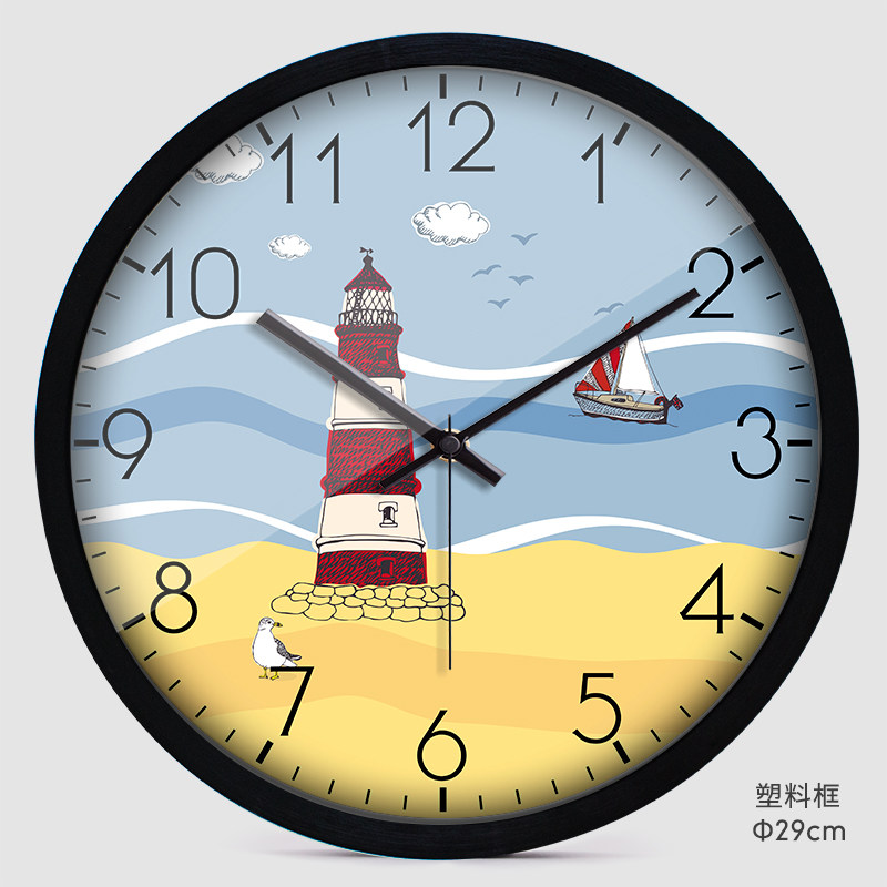 HICAT Creative Cartoon Lighthouse Sailing Fashion Wall Clock Living Room Kids Room Cute Personality Silent Quartz Clock Watch