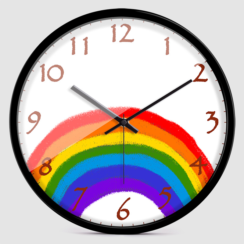 Crazy Kitten Creative Personality Cartoon Rainbow Wall Clock Mute Quartz Clock Living Room Art Fashion Bedroom Wall Hanging Watch