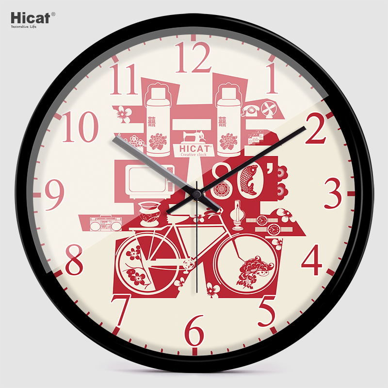HICAT crazy cat red double happiness Wedding happy bedroom creative wall clock Bedroom home electronic quartz clock