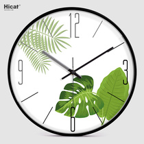 HICAT Nordic modern wall clock Fine edge personality green plant silent simple creative living room bedroom Quartz clock