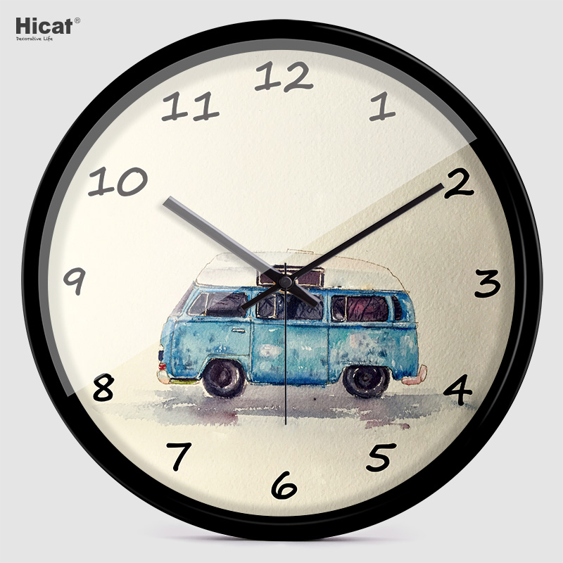 HICAT Creative Cartoon Trolley Simple Wall Clock Modern Personality Stylish Children's Room Bedroom Silent Quartz Clock