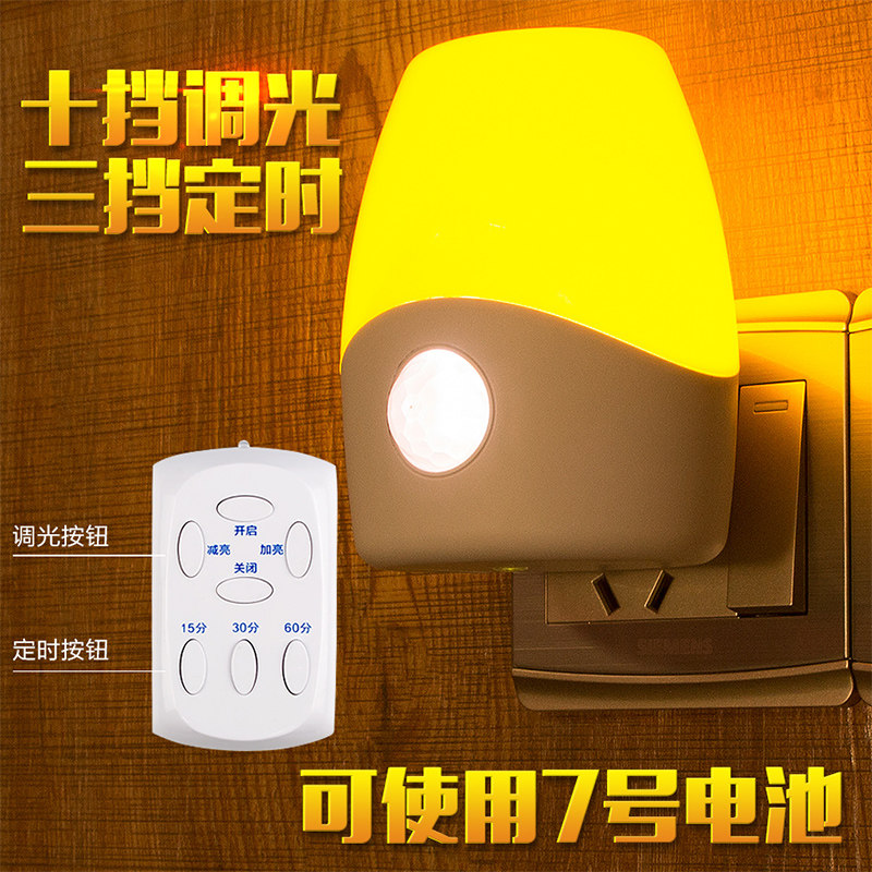 Small night light LED plug-in energy-saving sound and light control bedroom bed light Mini remote control dimming baby nursing night light