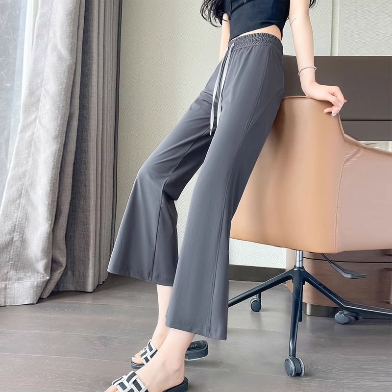 Women's 7/8 Length Sun-Protective Flared Pants 2026 New Summer Thin Ice Silk Quick-Drying Loose Casual Pants for Petite Sizes