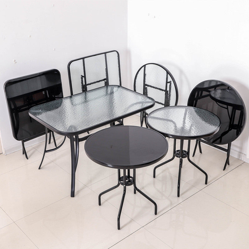 Simple folding table balcony small table and chairs outdoor household folding round table dining table milk tea shop outside the glass table portable