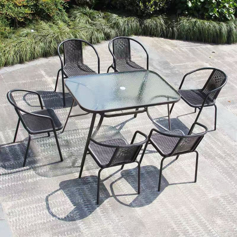 Outdoor table and chair courtyard with umbrella casual chair open - air iron outdoor balcony vine chair three pieces of water - resistant sunscreen