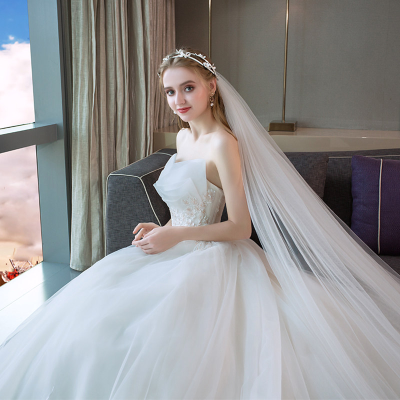 Wedding Dress Female Bridal Gown Tug Trailing Dream Little Sub 2019 new Lean Smear minimalist Korean style extravaganza