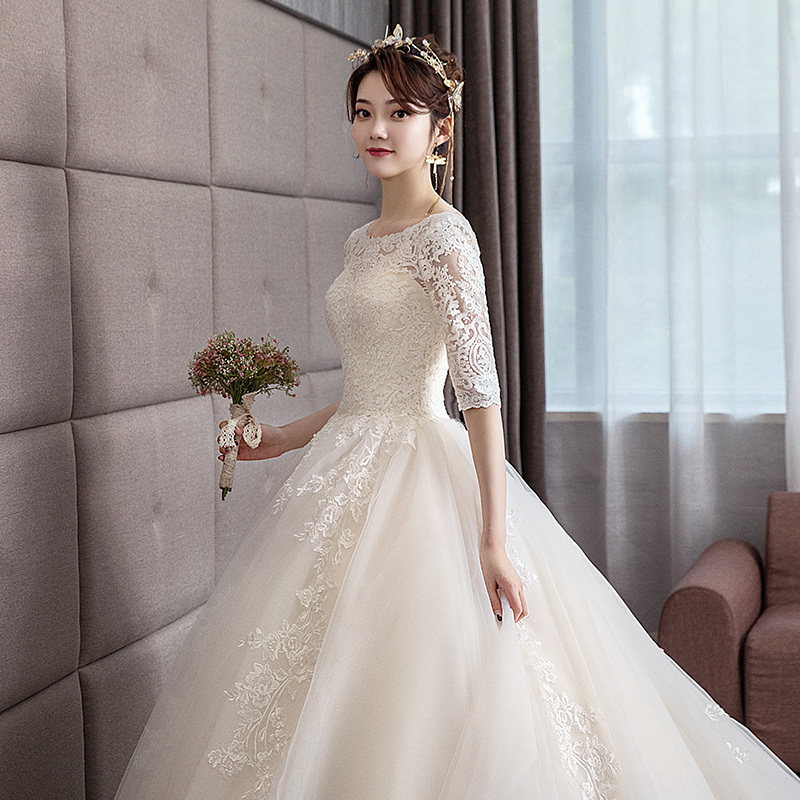 Light Wedding Dress 2026 New Style Bride's Trailing Gown, Elegant Main Dress, Lace Mid-Sleeve, Plus Size, Slimming, Simple Princess Style Light Wedding Dress 2026 New Style Bride's Trailing Gown, Elegant Main Dress, Lace Mid-Sleeve, Plus Size, Slimming, Simple Princess Style