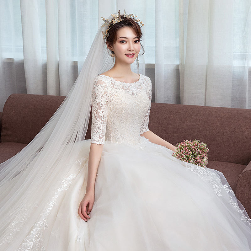 Light wedding dress 2024 new bride's tail tail temperament main yarn gauze gauze mid -sleeve large size thinner simple princess Light wedding dress 2024 new bride's tail tail temperament main yarn gauze gauze mid -sleeve large size thinner simple princess