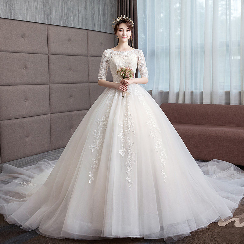 Light wedding dress 2024 new bride's tail tail temperament main yarn gauze gauze mid -sleeve large size thinner simple princess Light wedding dress 2024 new bride's tail tail temperament main yarn gauze gauze mid -sleeve large size thinner simple princess