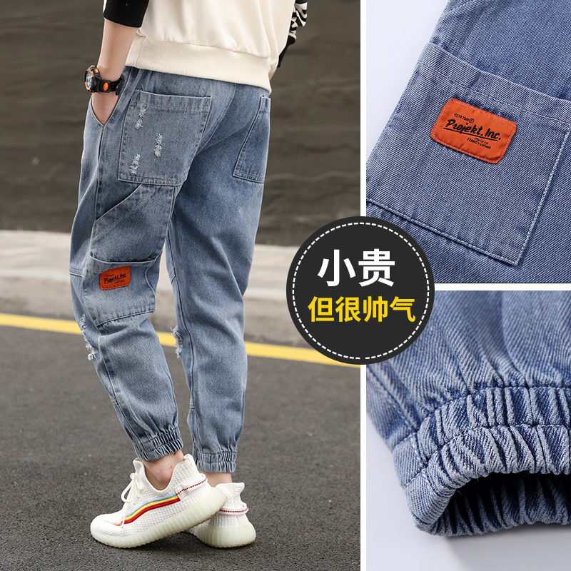 Boys 'spring jeans Foreign school children's trousers 2021 spring boys' casual pants Medium and large children's pants spring and autumn tide