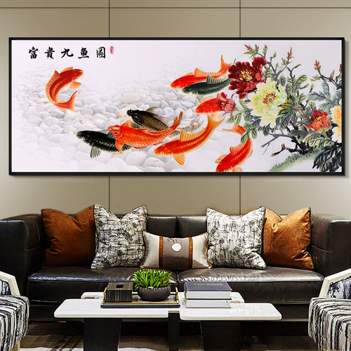 2020 Полная бриллиантовая живопись богатая и богатая девять рыбная карта паста бриллиант -кросс -стежк Новая китайская пиони -цветочная каменная кладка масонство