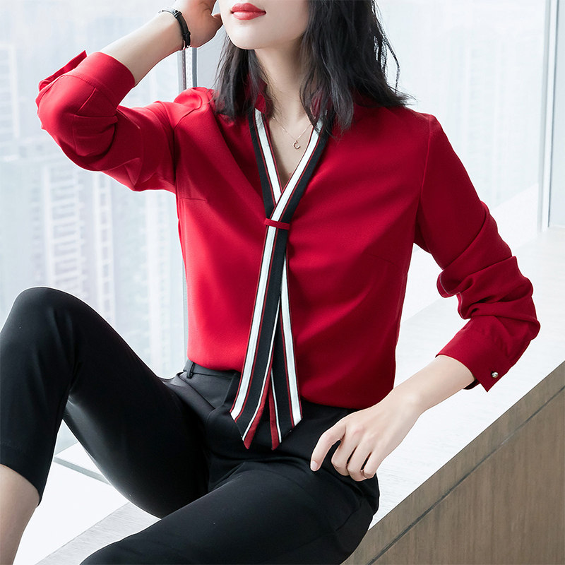 Foreign shirts women's Korean version 2022 New Year's new design sensation small crowdlength sleeves large size snow spinning blouses professional shirts