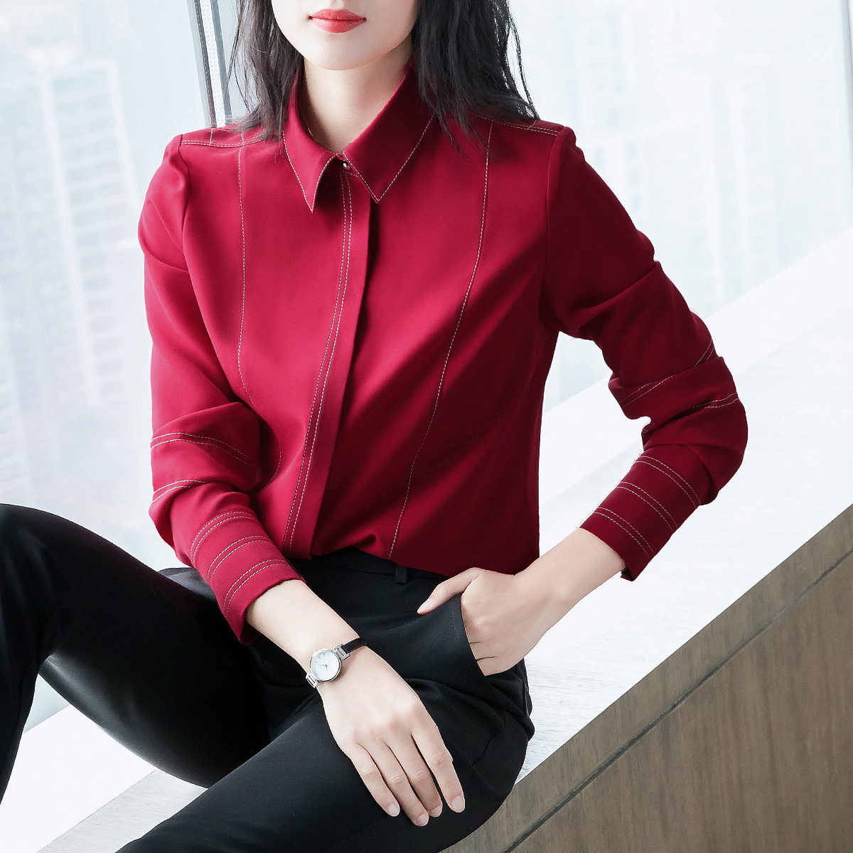 2022 New Year's new Long sleeves Snow spinning shirt Female Korean version loose Career shirt Undershirt Lady Great Size Blouse