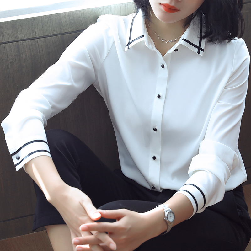 Long sleeve snowspun shirt woman 2022 Summer new loose casual blouse white Careers in a long version of the shirt