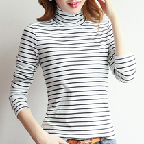 Black and white striped turtleneck 2020 new base shirt long-sleeved womens t-shirt slim fit cotton tight fit autumn coat