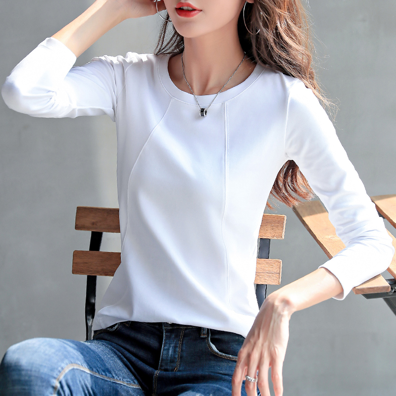 2021 autumn and winter New Korean version of round neck long sleeve T-shirt women simple base shirt solid color slim T-shirt blouse