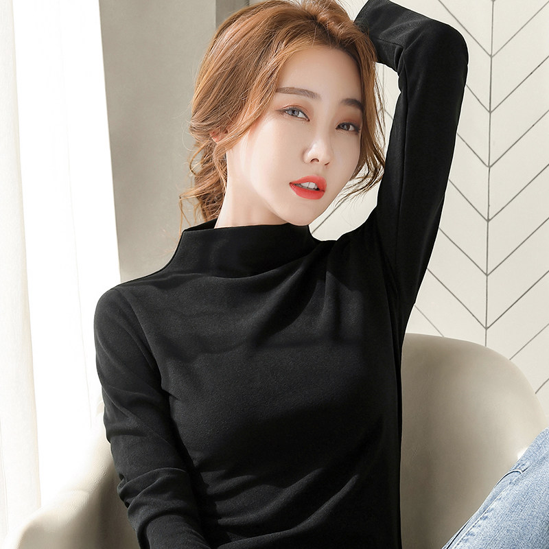Bottom shirt women's autumn and winter inner black spring and autumn all-match 2022 new German velvet half-high collar long-sleeved t-shirt women's tops